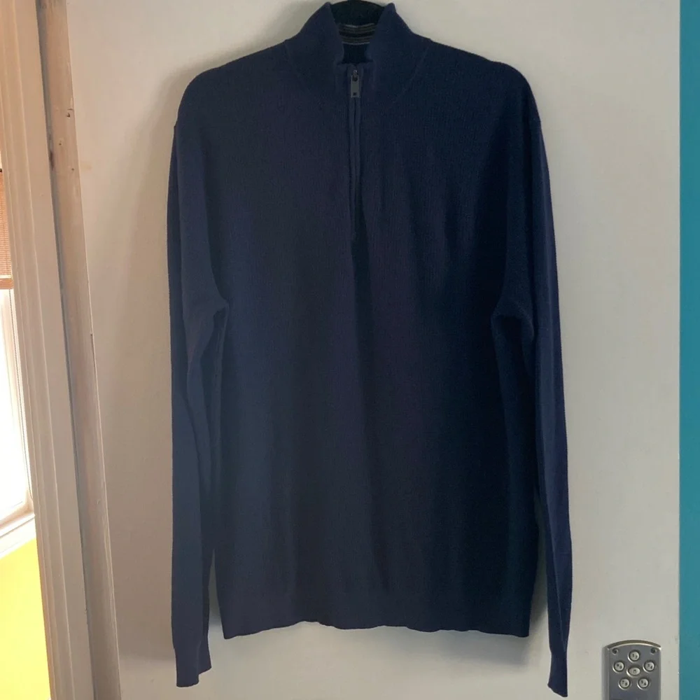 Ted Baker Mens Size 5 / XL Morric Navy Blue Cotton Waffle Pullover Top 1/4 Zip